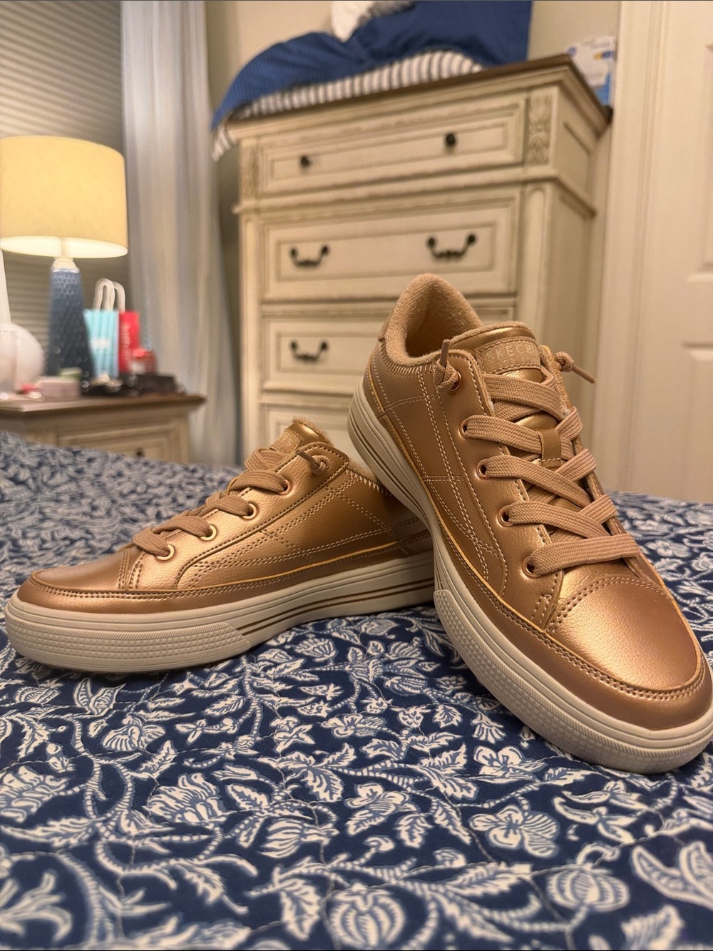 Skechers Women's Metallic Rose Gold Platform Sneakers